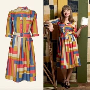 Palava Cynthia - Tencel Coral Axis Dress - Retro Ethically made NWOT
